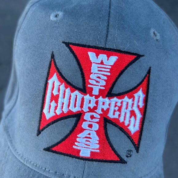 Y2K West Coast Choppers Hat Grey/Red/White Jesse James Biker Hat Embroidered VTG - Picture 2 of 9